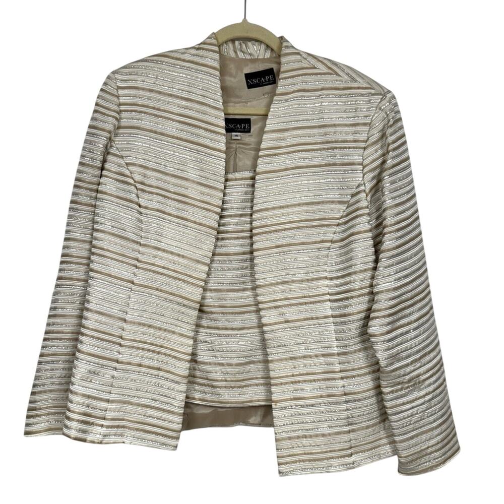 Xscape Gold Striped Blazer Jacket With Shell Womens 14 Set Formal Dressy